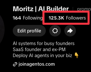 TikTok profile for @promptwarrior showing 125.3K followers