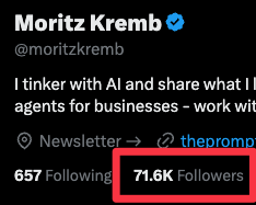X / Twitter profile for @moritzkremb showing 71.6K followers